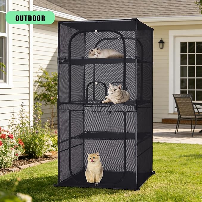 Catio Outdoor Cat Enclosure,4 Tiers Window Catio,Cat Enclosure Sturdy and Durable with Multiple Doors, Easy to Clean(36.2“L× 36.2”W ×72.4" H)