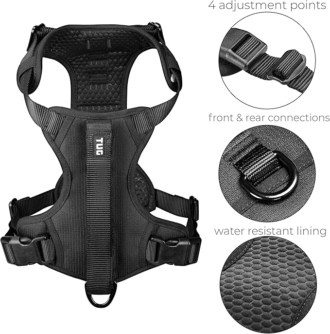 TUG Grab Dog Harness | Integrated Traffic Leash Magnetically Attached for Quick Control (Small/Black)