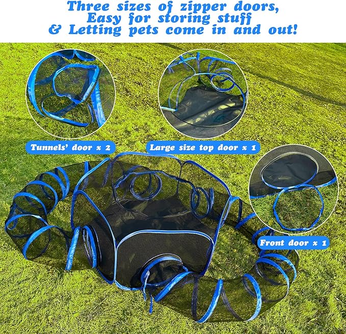 Outdoor Cat Enclosures Playground with 2 Circle Playpen Tunnels Catio, Outside House Include Portable Tent for Cats, Kitty and Small Animals - Indoor Outdoor Fence with Top Cover