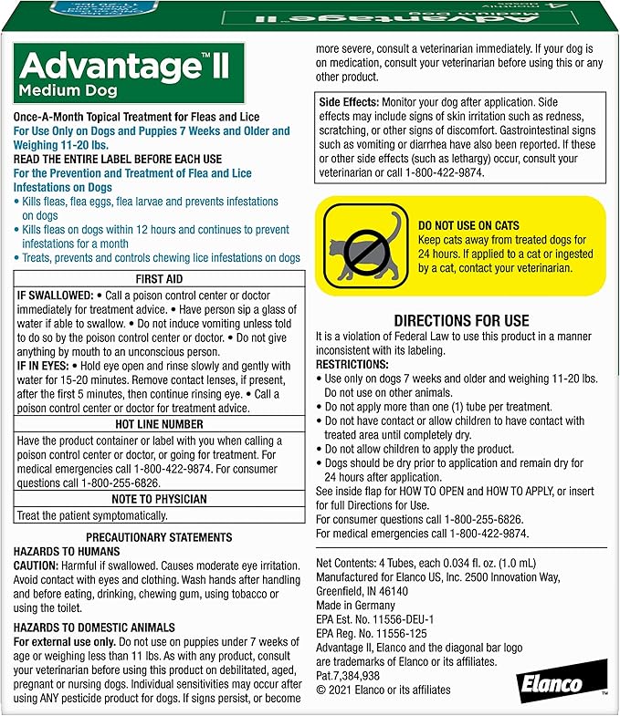 Advantage II Medium Dog, 4 pack