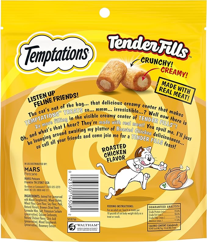 Temptations Tender Fills Crunchy and Soft Adult Cat Treats,Roasted Chicken Flavor,11.6 oz. Pouch,(Pack of 2)