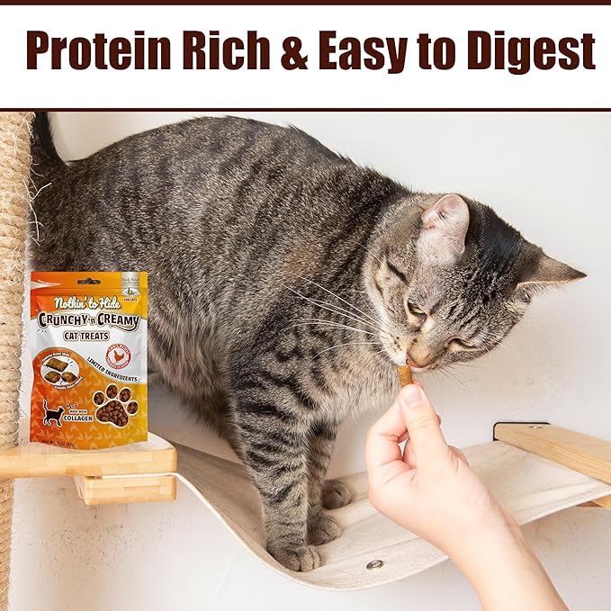 Fieldcrest Farms Nothin’ to Hide Collagen Cat Treats – Crunchy & Creamy Cat Snacks, High-Protein Treats for Healthy Skin, Coat & Joints, Chicken Flavor, 3 oz.