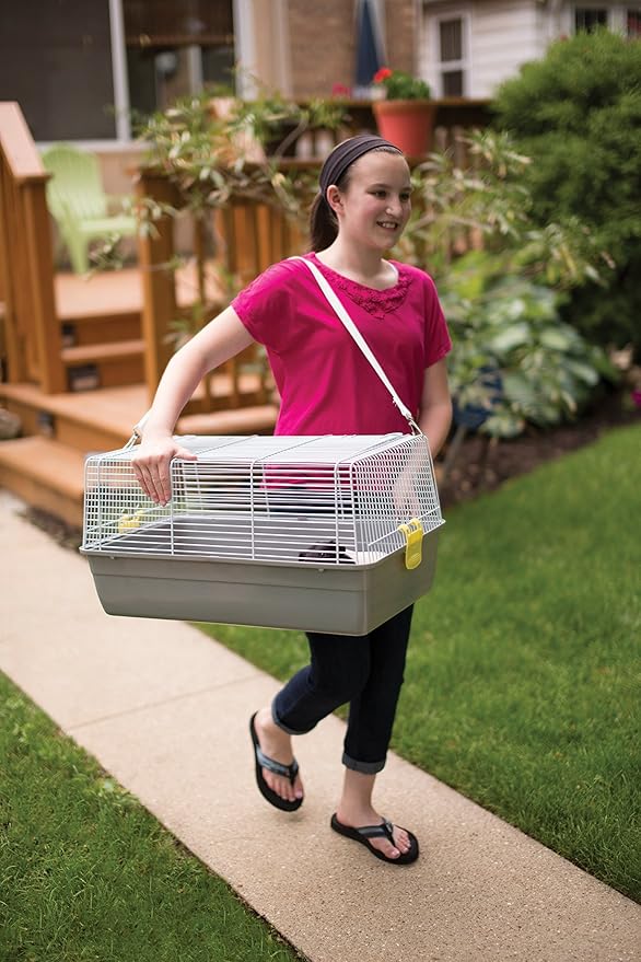 Prevue Pet Products Small Animal Travel Carrier - Hamster, Bird, Parakeet, Gerbil, Rabbit, Ferret, Guinea Pig, & Rat Carrier, Easy Pet Transportation, Travel Bird Cage, Lightweight & Portable - Gray