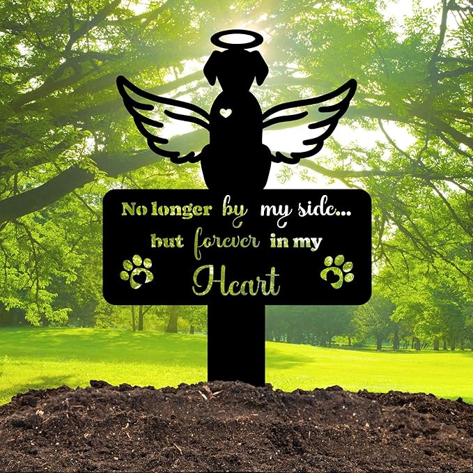 Angel Dog Grave Marker – 12in Memorial Stone with Halo and Paw Prints, Weatherproof Pet Headstone for Outdoor Use, Dog Tombstone for Graves, Sympathy Gift for Loss