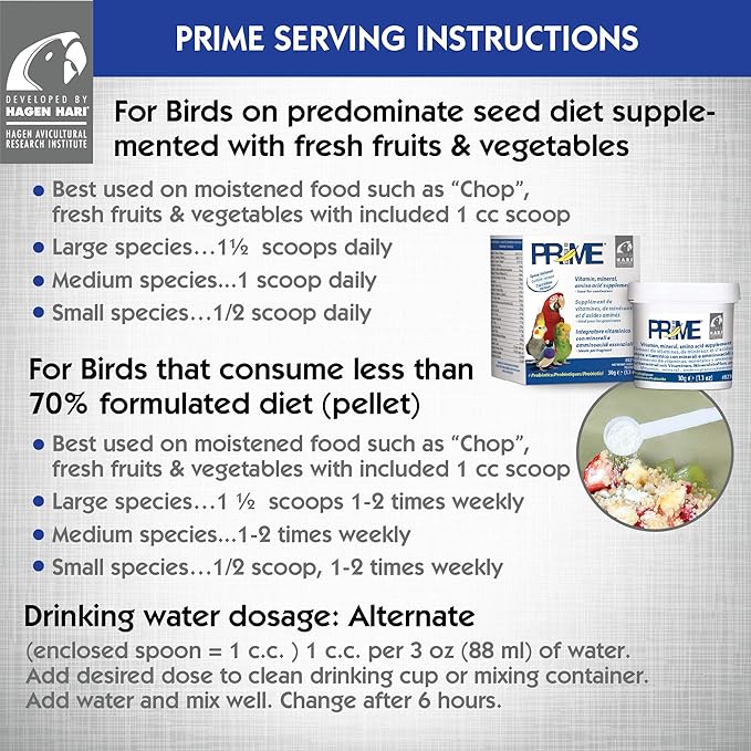 Hari Prime Parrot Vitamin, Mineral and Amino Acid Supplement for Seed Eating Birds, 11.3oz
