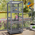 COZIWOW Large Bird Cage Wooden Outdoor Bird Aviary,Indoor Parakeet Cage on Wheels,Parrot Cage with Perch,Nest House,Removable Wire Netting Slide Pull Out Tray for Small Medium Finches