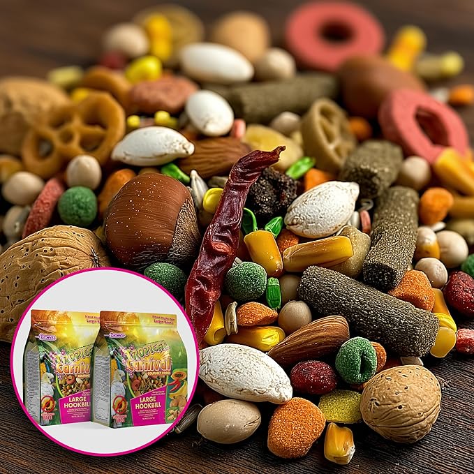 Tropical Carnival Brown’s Gourmet Large Hookbill Food & Fruit & Nut Parrot Treat Bundle – Vitamin-Fortified Daily Diet & Reward Mix for Parrots, Cockatoos & Large Hookbills Over 13in Tall – 10 lb + 1