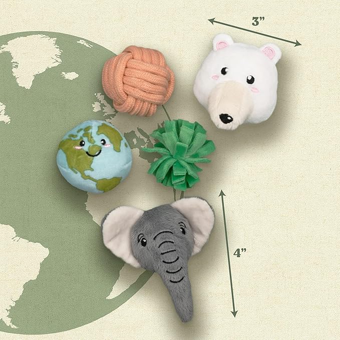 Cat Toys | Plush Toy Earth Animals (Value 5-Pack) Cat Toys for Indoor Cats | Eco Friendly Toy Made from Non Toxic Materials