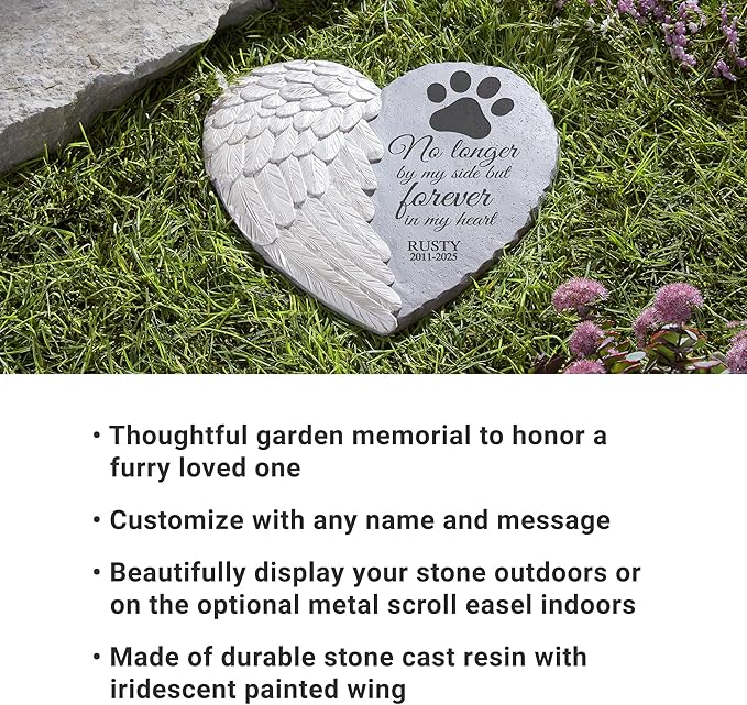 Let's Make Memories Pet Memorial Stone - Heart Angel Wing - Sympathy - Cat, Dog Garden Marker