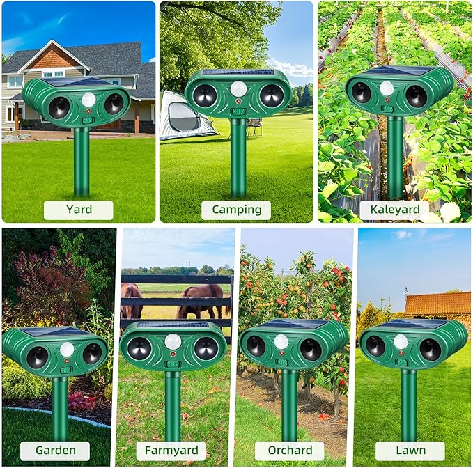 2026 Racoon Squirrel Sonic Fortress Pro Rabbit Repellent Outdoor, Solar Ultrasonic Animal Repeller Deer Deterrent with Motion Sensor to Scare Cat Skunk Dog Out of Garden Farm Yard(4Pack)