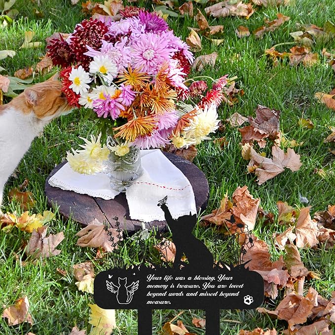 Pet Grave Markers - Metal Cat Memorial Plaque, Waterproof Cemetery Stakes, Pet Headstone (13.4 x 12 in)