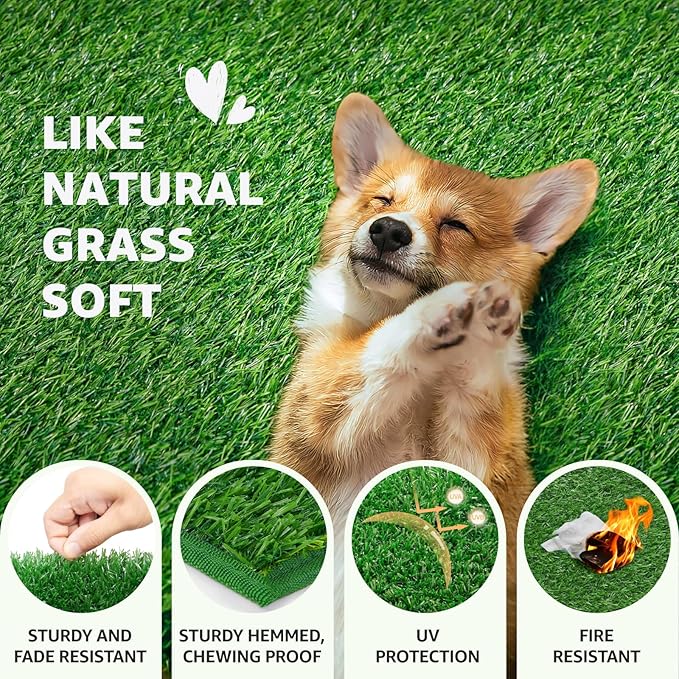 Dog Grass Pad with Tray - 41''x27'' Portable Dog Litter Box with 2 Pack Hemmed Edge Artificial Grass + 2 Washable Reusable Pee Pads, Indoor Outdoor Fake Grass Pad for Dogs Potty