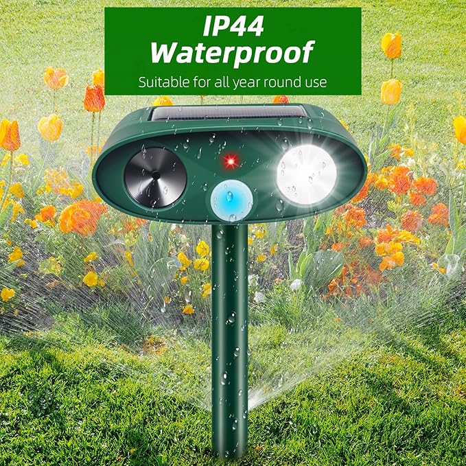 2Pack Solar Ultrasonic Animal Repellent Outdoor with Motion Detection&Flash Light,USB Rechargeable Waterproof Cat Repellent Outdoor Keep Deer Squirrel Rabbit Opossum Raccoon Away for Yard Garden Lawn