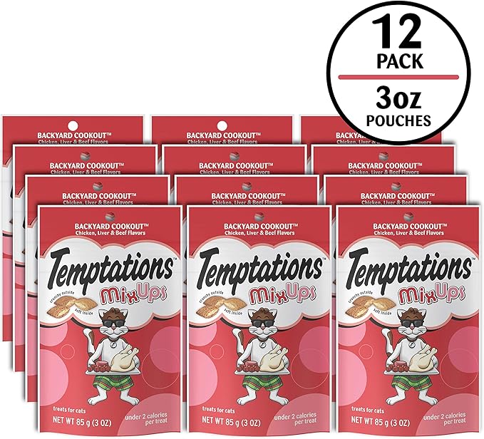 Temptations Cat Treats MixUps Backyard Cookout Flavor Crunchy, Soft Cat Treats, 3 oz. Pouch (Pack of 12)