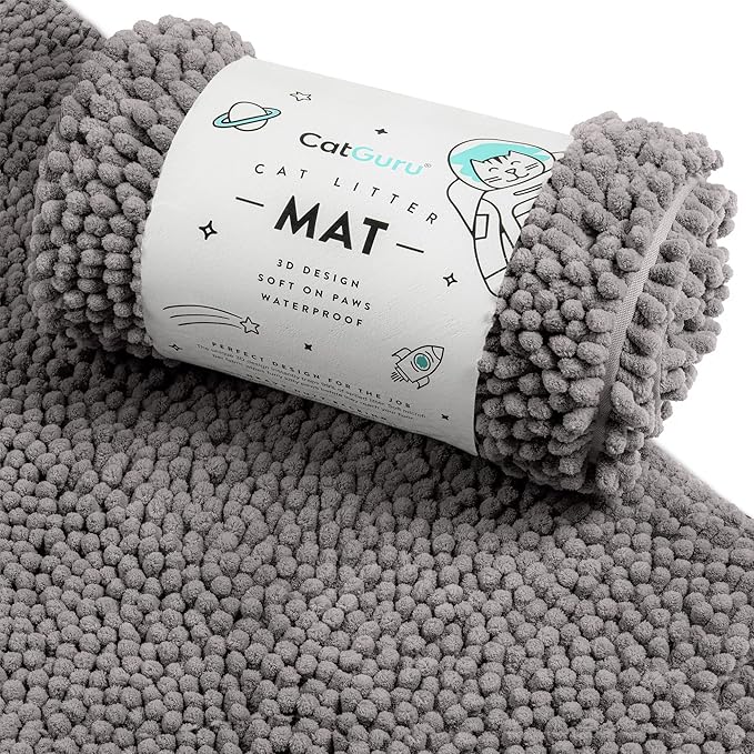 CatGuru Cat Litter Mat, Medium, Extra Large, XXL, Waterproof Litter Box Mat, Non Slip Kitty Litter Mat, Machine Washable Litter Trapping Mat, Soft Litter Tray, Cat Stuff (XXL, Dark/Heavy-Duty)