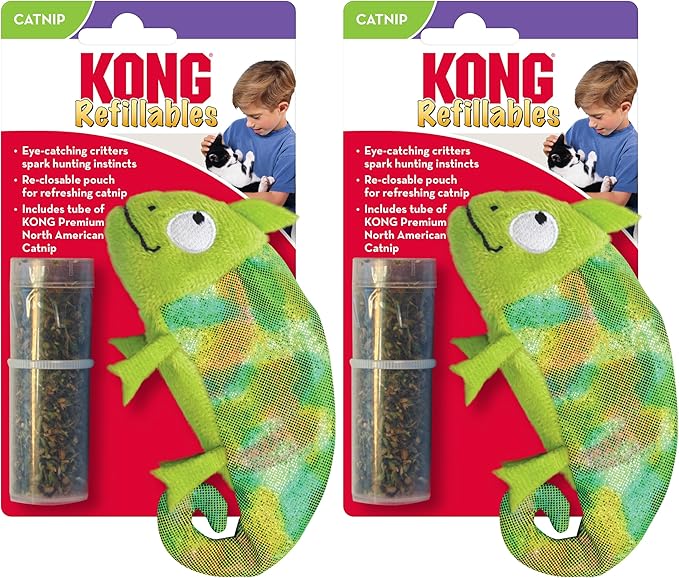 KONG Refillables Catnip Toys, Assorted 2-Pack – Plush Cat Toys with Refillable Catnip Pouch & Premium North American Catnip (Chameleon 2 Pack)