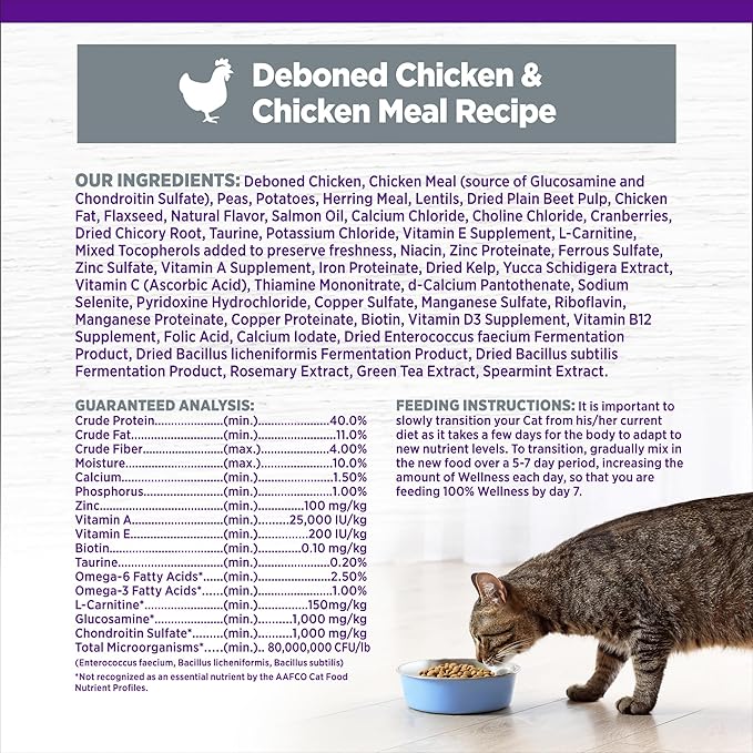 Wellness Complete Health Senior Dry Cat Food for Indoor and Outdoor Cats, Grain-Free, Natural, Age Advantage Chicken & Chicken Meal (5 Pound Bag)