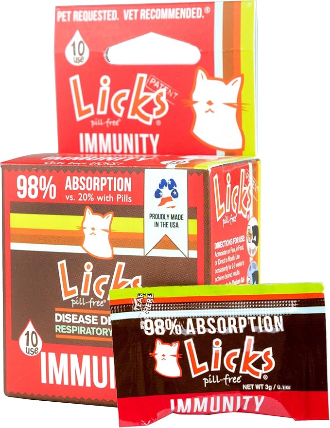 Licks Pill-Free Cat Immunity - Immune Support Cat Supplies - Respiratory Supplements - Health Supplies - Gel Packets - 10 Use