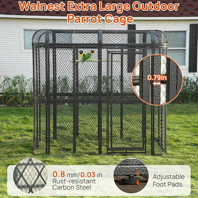 Large Walk-in Cage 77-inch Heavy Duty Birdcage Outdoor Diamond Grid Aviary Parrot Cage Wide Flight Metal Birdcage for Macaw Budgie Conure Lovebird Parakeet Cockatiel, 6.4x3.87x5.91ft, Silver