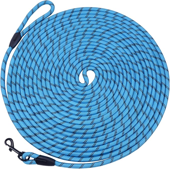 Long Dog Leash for Training 50Ft-Reflective Nylon Rope with Swivel Hook-Recall Agility Lead for Large Small Medium Dogs Outside Walking Hiking-Sky Blue