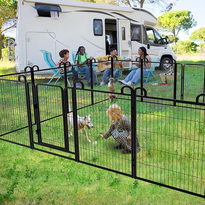 Dog Playpen Outdoor 24 Piece Panels Heavy Duty Dog Fence 40" Height Anti-Rust with Doors Portable for RV Camping Yard, Total 54FT, 227 Sq.ft, Snowy Black