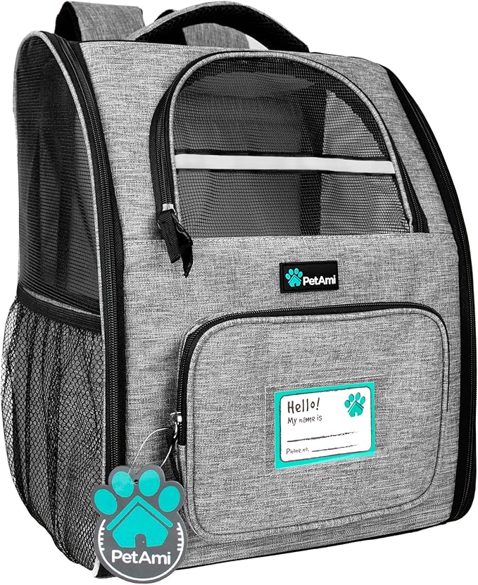 PetAmi Dog Backpack Carrier for Small Large Cat, Pet, Puppy, Ventilated Pet Hiking Backpack Travel Bag, Airline Approved Cat Backpack Carrier, Camping Biking Dog Bag Up to 18lbs Pet, Grey