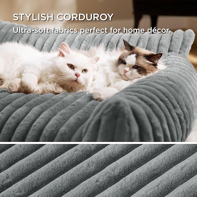 Bedsure ComfyFleece™ Cute Cat Couch for Pets - As Seen on TV on Good Day New York, Small Medium Dog Bed, Supportive Couch Bed for Small Dogs, 30 Inch, Warm Grey