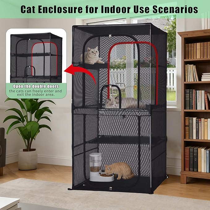 Catio Outdoor Cat Enclosure,4 Tiers Window Catio,Cat Enclosure Sturdy and Durable with Multiple Doors, Easy to Clean(36.2“L× 36.2”W ×72.4" H)