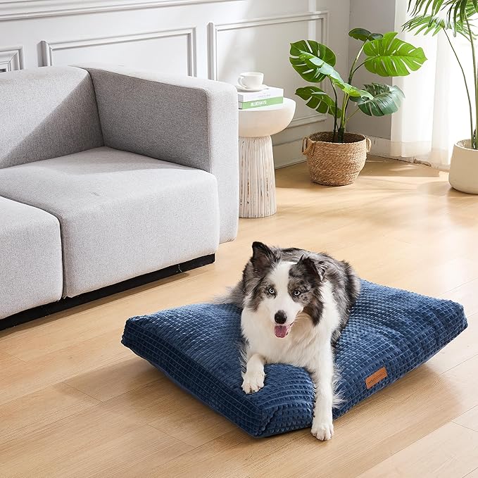 Modern Threads Ultra Plush Orthopedic Memory Foam Pillow Bed for Large Dogs with Supportive Filling and Stylish Textured Design, Blue, (42" L x 30" W x 5" Th)
