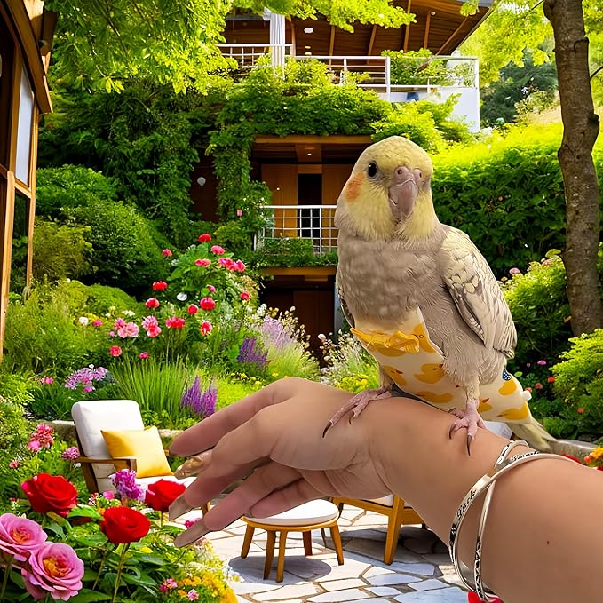 5 Pcs Bird Diapers Bird Harness Flight Suits Diapers Reusable Parrot Nappy with Waterproof Inner Layer Washable Cute Urine Wet Suit Costume for Cockatiel Conure Budgie Macaw Parakeet,M