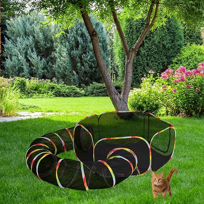 VINGLI Cat Tunnel, Outdoor Cat Enclosure, Large Catio, Outdoor Tunnels for Kittens with Storage Bag (Multi-Color, 2 in 1)