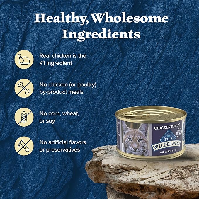 Blue Buffalo Wilderness High-Protein, Grain-Free Natural Wet Food for Adult Cats, Chicken Paté, 3-oz, 24-Pack
