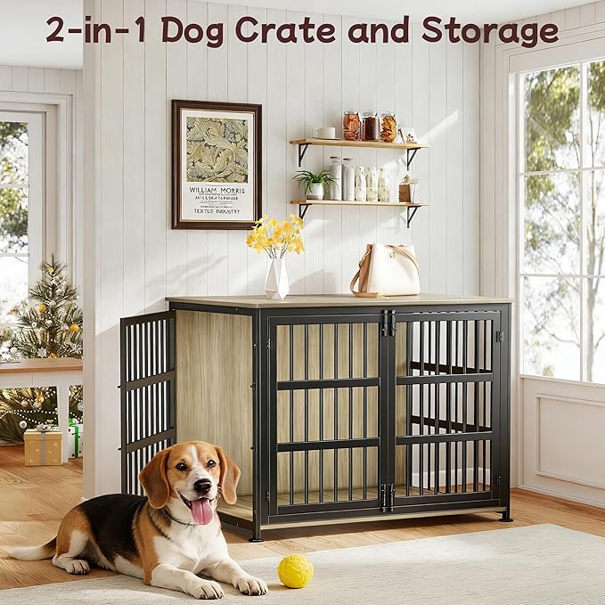 41'' Dog Crate Furniture Large Breed Dog Crate Dog Kennels for Inside Wooden Dog Crates End Table Heavy Duty Indoor Combination Cage for Medium to Large Dogs Maple