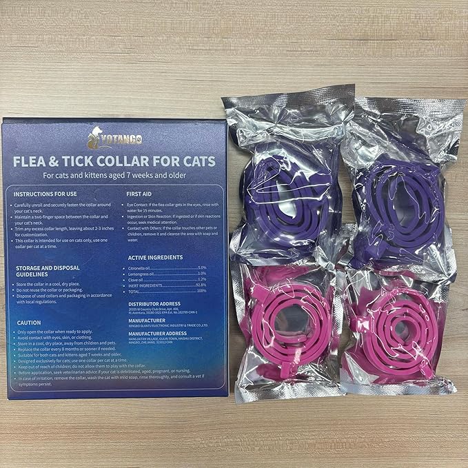 4 Pack Flea Collar for Cats, 32 Months Flea and Tick Prevention for Cat, Waterproof Cat Flea Collar, Natural Flea Treatment, Adjustable Fleas and Ticks Collars for Cats Kittens(Pink&Purple)