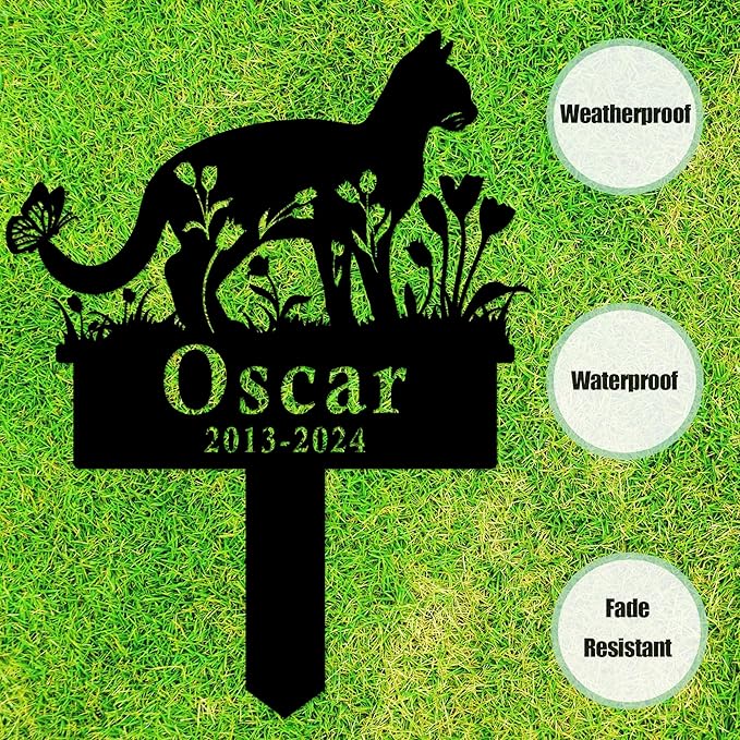 Custom Cat Memorial Stake, Personalized Cat Memorial Grave Marker, Pet Memorial Stake for Cats, Custom Cat Memorial Plaque, Cat Tombstone Marker Customized Cat Memorial Gift