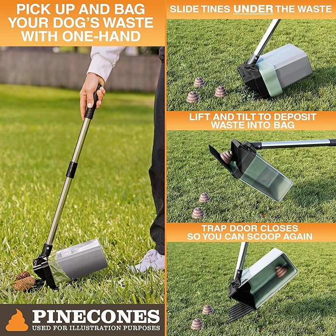 Neater Pet Brands Lift N’ Bag 2.0 Dog Pooper Scooper with Bag Attachment & 22" Pole for Small to Large Dogs, New & Improved Design, 195 Refill Bags, Heavy Duty Dog Poop Scooper for Yard, One-Hand Use
