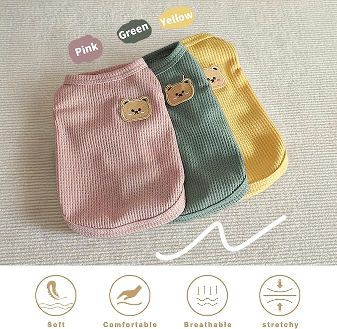 Waffle Knit Cat & Dog T Shirt for Small Dogs, Stretchable Puppy Shirt for Sphynx Cats & Small Breeds, Pet Clothes | Breathable Summer/Winter Apparel for Newborn(3PCS XLarge)