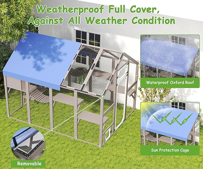 PetsCosset 71" H Catio Outdoor Cat Enclosure Large Wooden Walk in Cats House Outside Weatherproof Roof,Attached to House's Window,Cat's Door and Tunnel (94.4: Large Catio-P12N)