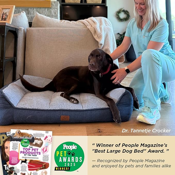 Bedsure SupportMax™ XL Orthopedic Dog Beds Large Sized Dog - Extra Thick Supportive Dogs Couch with Waterproof Washable Cover, Extra Large Comfort Pet Sofa with Soft Sherpa and Nonskid Bottom, Beige