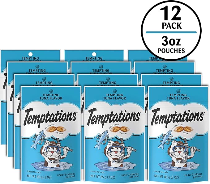 Temptations Cat Treats Classic Crunchy and Soft Cat Treats, Tempting Tuna Flavor, 3 oz. Pouch (Pack of 12)