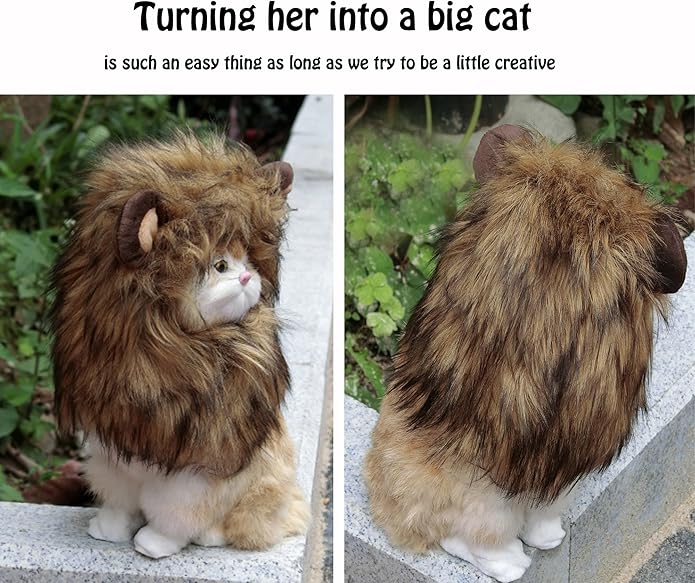 Onmygogo Lion Mane Wig for Cats and Dogs, Funny Pet Cat Costumes for Halloween Christmas, Furry Pet Clothing Accessories