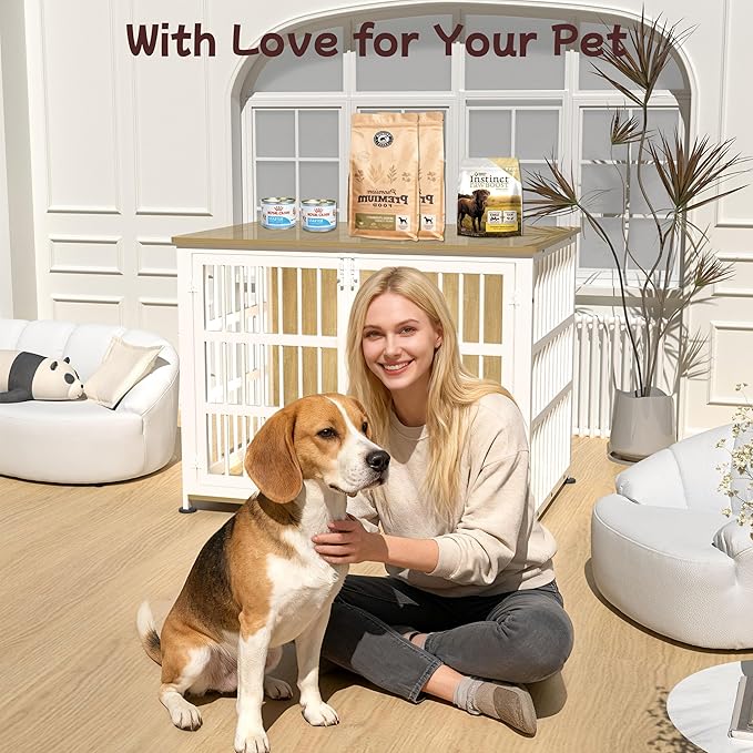 41'' Dog Crate Furniture Large Breed Dog Crate Dog Kennels for Inside Wooden Dog Crates End Table Heavy Duty Indoor Combination Cage for Medium to Large Dogs Oak