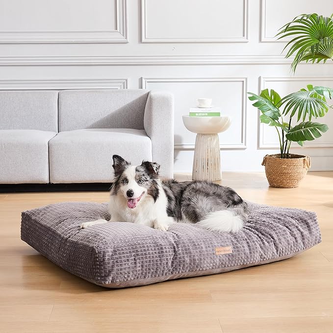 Modern Threads Ultra Plush Orthopedic Memory Foam Pillow Bed for Large Dogs with Supportive Filling and Stylish Textured Design, Charcoal, (42" L x 30" W x 5" Th)