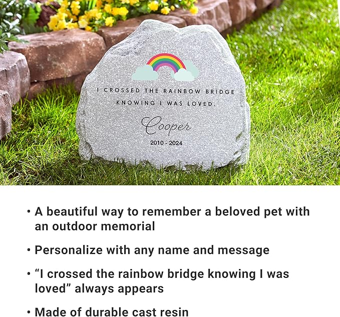Let's Make Memories Personalized Pet Memorial Garden Stone - Sympathy - Condolences - Upright Dog Memorial - Cat Memorial - Rainbow Crossings