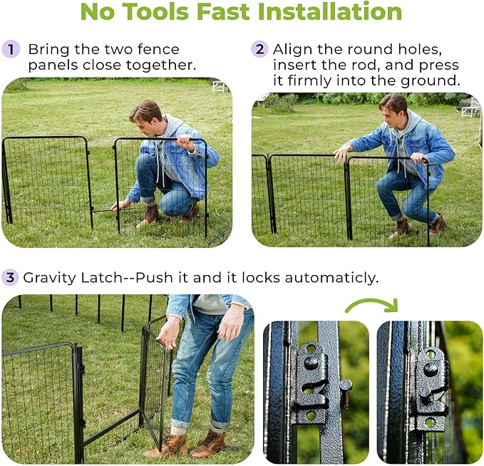 SunsGrove Dog Playpen Outdoor, Heavy Duty 40 Inch 8 Panels Dog Playpen for Medium and Large Dogs, Free and Safe Play Dog Fence Indoor, Black