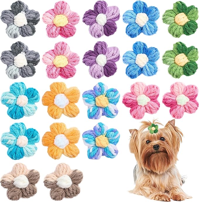 PET SHOW 10Pairs/20Pcs Puff Flower Small Dog Hair Bows Gradient Color Hair Bows with Rubber Band for Small Medium Dogs Topknot Yorkie Girl Boy Puppy Cats Pet Grooming Hair Accessories