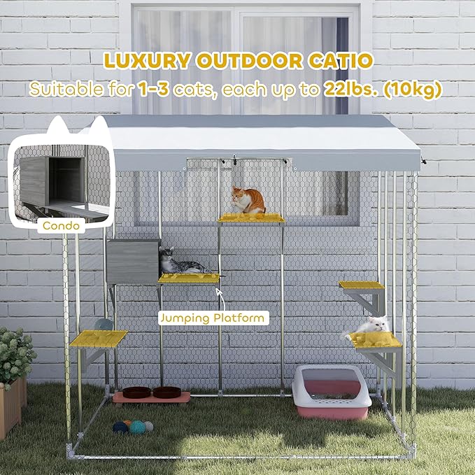 PawHut Catio Outdoor Cat Enclosure, 79" Large Walk-in Cat House with Waterproof Cover, Resting Boxes, 5 Jumping Platforms, Chicken Run Coop, Rabbit Hutch, Feral Cat Shelter Sloped Roof