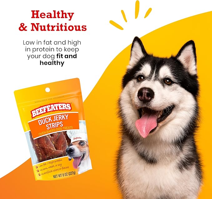 Beefeaters Duck Jerky Strips for Dogs, 8oz – Dog Treat. Oven-Baked, High Protein, Low Fat, No Corn, Soy, or Wheat, Ideal for Training (Pack of 2)