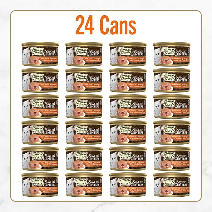 Fancy Feast Purina Savory Centers with Chicken Wet Cat Food Pate with Gourmet Gravy Center - 3 oz. Cans,(Pack of 48)