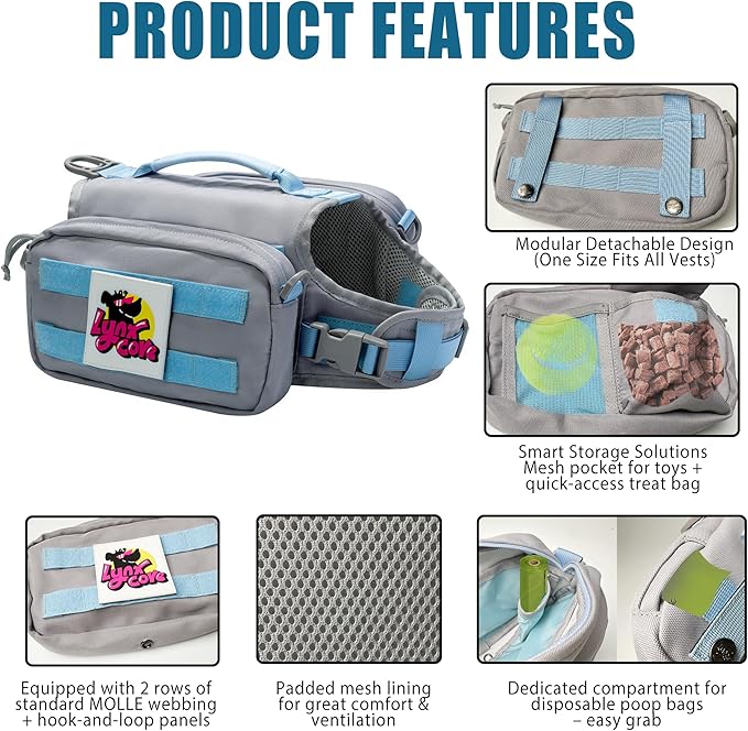 Dog Backpack for Small Medium Large Dogs,Adjustable Dog Backpack Harness with 2 Side Pockets,Vest Dog Pack for Travel,Hiking, Camping